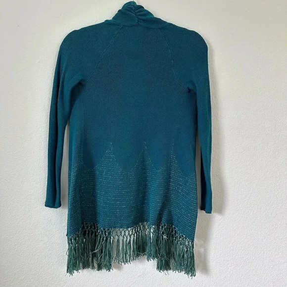 Lilly Pulitzer Tatum cardigan teal green blue knit crochet fringe boho tassels - Picture 4 of 6